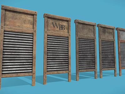 Vintage Wooden Shutters With Metal Slats And WBB Logo On Blue Background Design 3d model