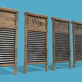 Vintage Wooden Shutters With Metal Slats And WBB Logo On Blue Background Design