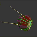 Red Spherical Spacecraft With Metallic Structure And Antennas For Cosmic Exploration 3d model
