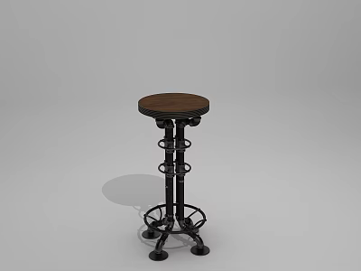 Industrial Style Bar Stool With Round Wooden Seat And Black Metal Frame 3d model