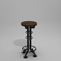 Industrial Style Bar Stool With Round Wooden Seat And Black Metal Frame
