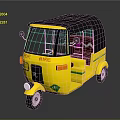 Electric Toy Yellow Tricycle with HIRE Sign and EVC Logo Design