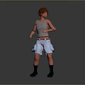 Kid With Red Hair Gray Tank Top Light Blue Shorts Brown Belt Black Boots Standing