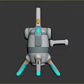 Futuristic Sci Fi Weapon With White Gray Cylindrical Body And Cyan Glowing Mechanical Parts