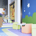 Garden Landscape With Children's Play Area Wooden Slide Rocking Horses And Colorful Balls