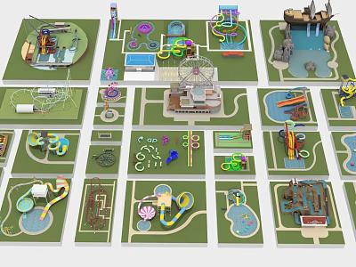Interactive Children's Playground With Slides Swings Climbing Frames And Water Features 3d model