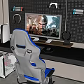 E-sports game table and chair computer headset 3d model