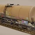 Old Rusty Industrial Railway Tank Car with Ladder and Valves on Tracks
