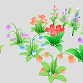 Cartoon Scene Featuring Colorful Vibrant Flowers With Various Colors And Green Leaves