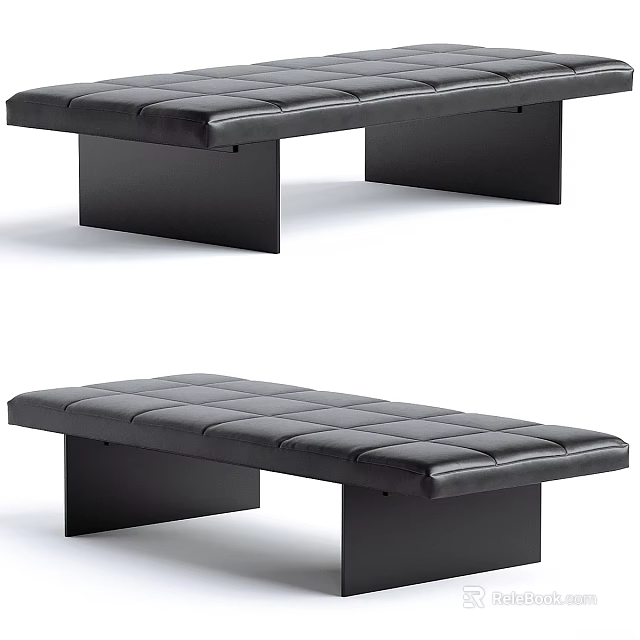 Black Tufted Leather Bench With Square Metal Legs Modern Home Furniture Design 3d model 