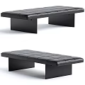 Black Tufted Leather Bench With Square Metal Legs Modern Home Furniture Design
