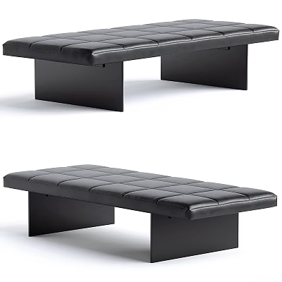Black Tufted Leather Bench With Square Metal Legs Modern Home Furniture Design 3d model