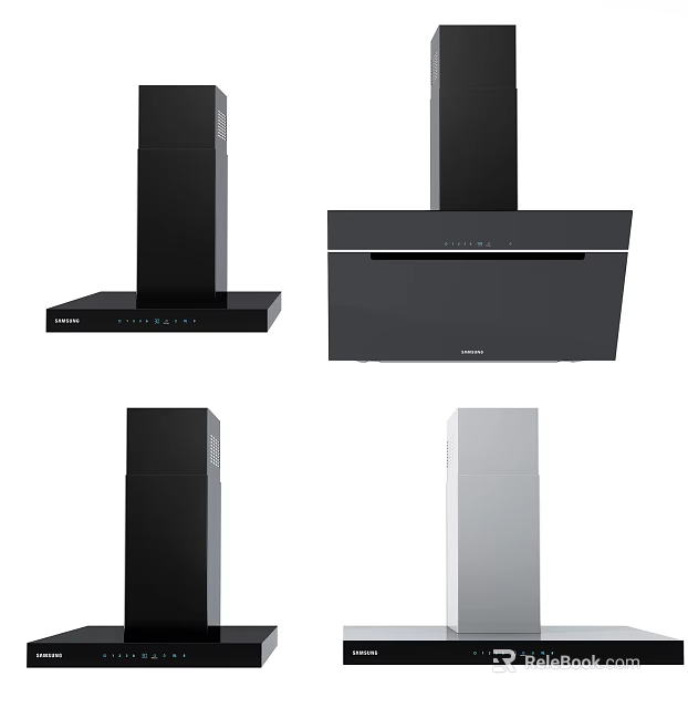 Modern Kitchen Range Hoods In Black And Silver With Various Designs 3d model 