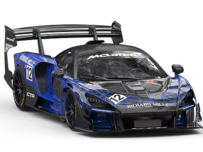 Blue Racing Car With Large Rear Wing Melsteer Richard Mille Number 12 Design 3d model