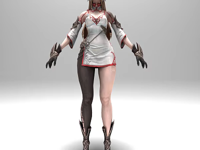 Game and Movie Character 3D Model With White Top Red Trim Black Gloves And Boots 3d model