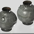 Pair Of Vintage Ceramic Vessels With Ring Handles Textured Surface And Dark Base Design