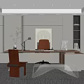 Modern Office Interior With Wooden Desk Brown Leather Chair Glass Coffee Table And Natural Light