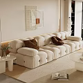 Modern Cream Style Sofa Coffee Table Combination Fabric Sofa Mother and Mother Coffee Table Pillow Decorative Painting Single Person Sofa 3d model