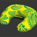 Yellow U Shaped Pillow With Green Leaf Patterns And Soft Surface