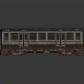 Vintage Train Carriage Model With Dark Exterior Red Stripes Windows And Door Details