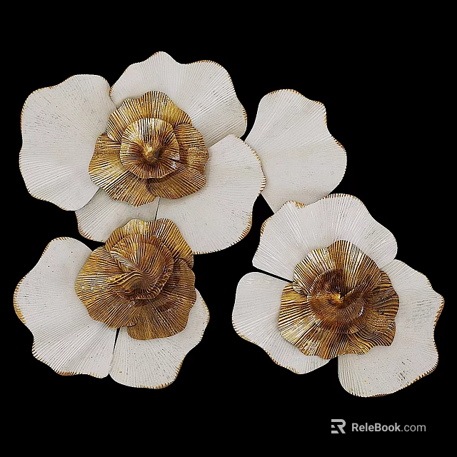 Floral Wall Decor With White And Gold Metallic Petals Artistic Design 3d model 