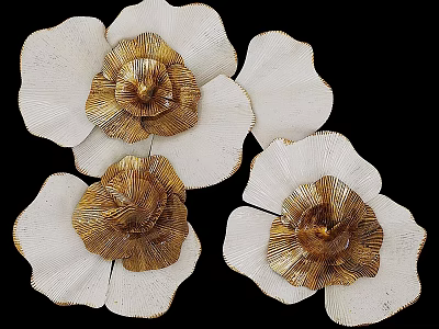 Floral Wall Decor With White And Gold Metallic Petals Artistic Design 3d model