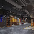 Industrial Style Shopping Mall Lobby With Exposed Pipes Metal Structures And Loft Signage