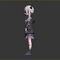 Game Movie Character With Pink Twin Tails Red Horns Demon Wings And Plaid Skirt