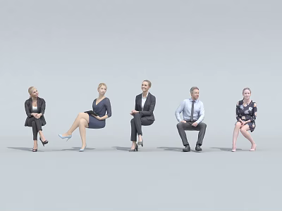 Group of Professional People in Business Attire with Various Sitting Poses 3d model