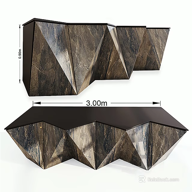 Modern Geometric Wooden Desk With 3 Meters Length And Unique Texture Design 3d model 