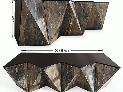 Modern Geometric Wooden Desk With 3 Meters Length And Unique Texture Design 3d model
