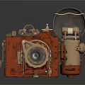 Vintage Digital Camera With Red Metal Body Copper Accents And Classic Lens Design