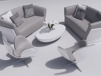 Modern Sofa and Coffee Table Set with Throw Pillows and Accent Chairs 3d model