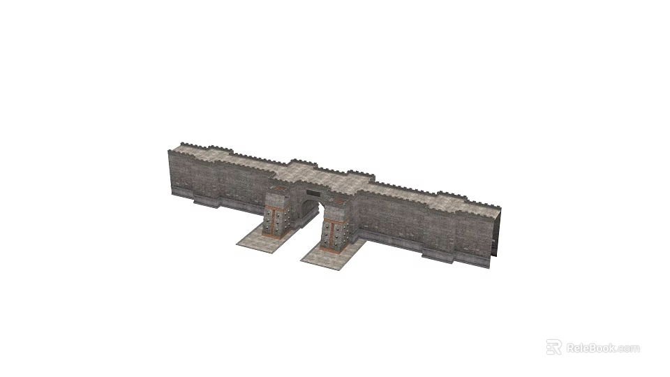 Ancient Stone Brick Building Exterior Wall With Traditional Archway Structure Design 3d model 
