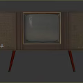 Vintage Electronic Television With Wooden Cabinet Mesh Speakers And Red Legs