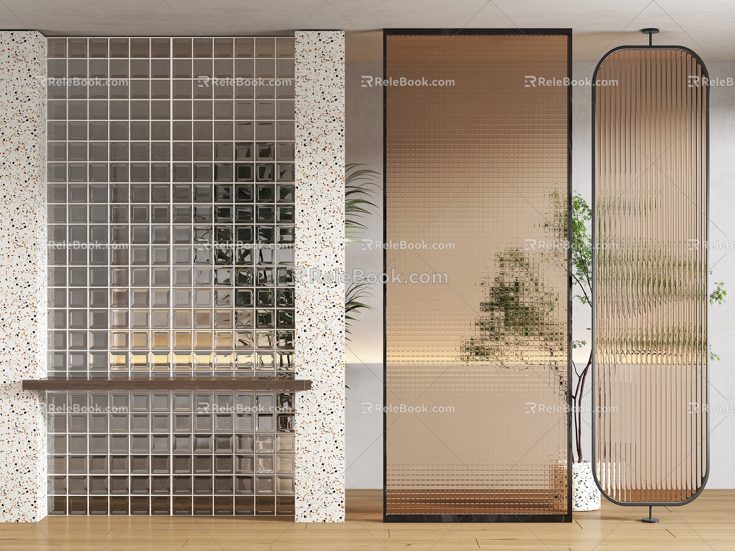 Modern partition glass partition screen 3d model