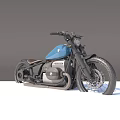 Classic Blue Vintage Motorcycle With Black Accents Wide Tires And Silver Exhaust