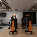 Modern Fitness Gym Interior With Treadmills Dumbbell Racks And Wooden Flooring