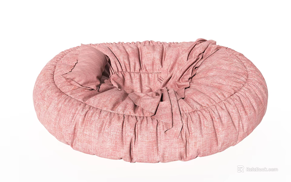 Round Pink Fabric Lazy Sofa with Ruched Design for Cozy Seating 3d model 