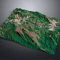 3D Mountainous Terrain Model With Green Vegetation And Topographic Features