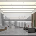 Modern Lobby Reception Area With Marble Desk Comfortable Sofa Green Plant Wall Open Space And Lighting