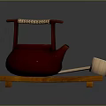 Red Teapot With Woven Handle On Wooden Tray And Open Lid With Tea Scoop