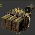Vintage Industrial Transformer Featuring Rusty Metal Casing Red Insulators And Cooling Fins