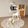 Modern Desk Interior With White Chair Monitor Round Rug And Small Toys
