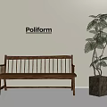 Poliform Public Bench With Wooden Design And Green Plant In Modern Interior