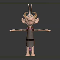 Game and Movie Character With Horns Antennas Gray Outfit Red Green Back Decorations Outstretched Arms