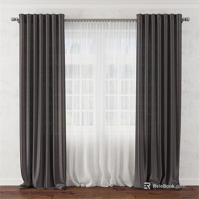 Elegant Dark Curtains With White Sheer Curtains And Natural Light Building View 3d model 