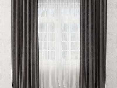 Elegant Dark Curtains With White Sheer Curtains And Natural Light Building View 3d model