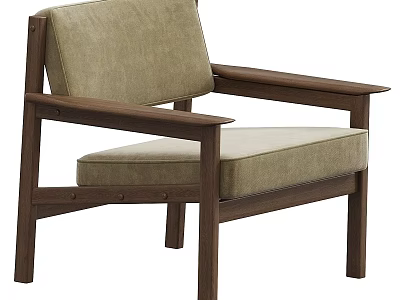 Walnut Wood Frame Leisure Chair Featuring Beige Cushioned Seat Backrest And Armrests 3d model