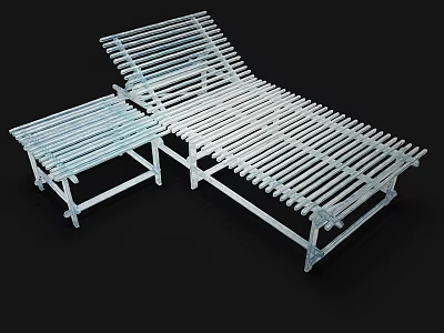 Outdoor Lounge Chair With Slatted Design And Matching Side Table For Garden Use 3d model